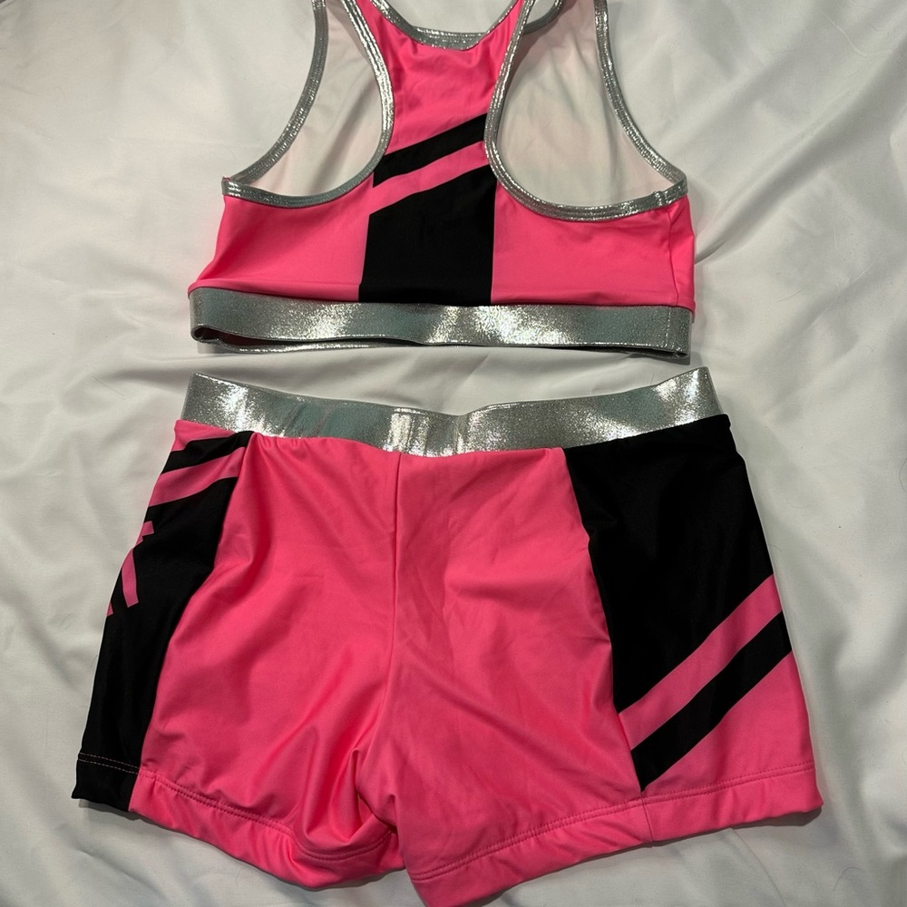 Varsity Pink and Black Summit Cheer Practice wear set Medium sports bra spandex - Picture 2 of 2